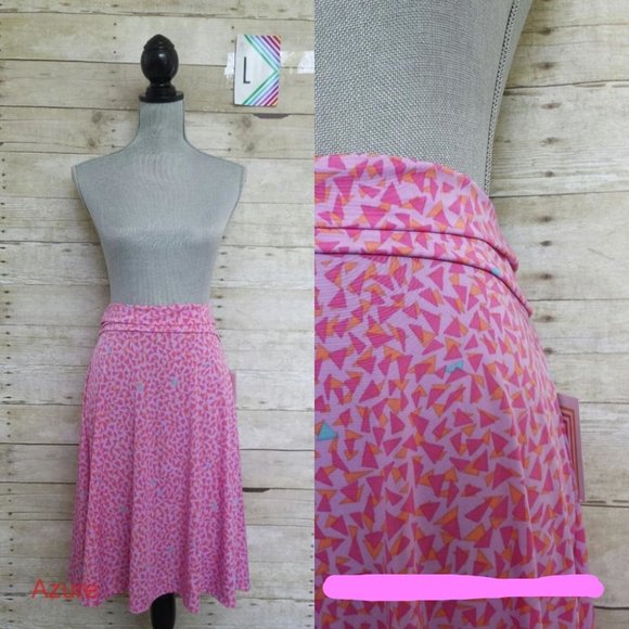 LuLaRoe Azure Skirt (or top) Large - Pink, Orange & Aqua Print on Lilac - Picture 1 of 1